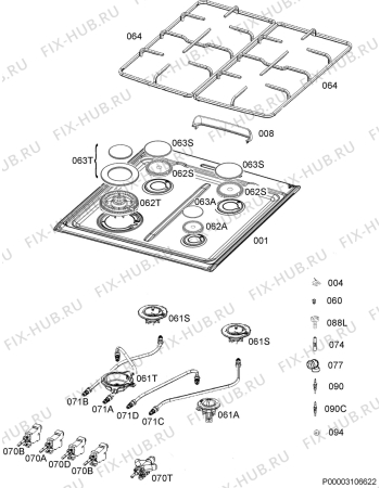 Взрыв-схема плиты (духовки) Electrolux EKG96110CW - Схема узла Hob